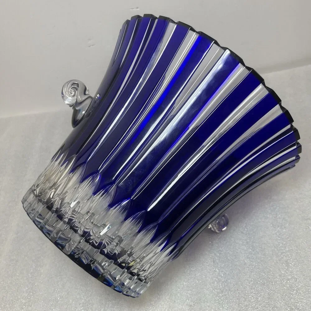 Vtg Ajka Cut-To-Clear Castille Cobalt Blue Hungary 24% Lead Crystal Ice Bucket